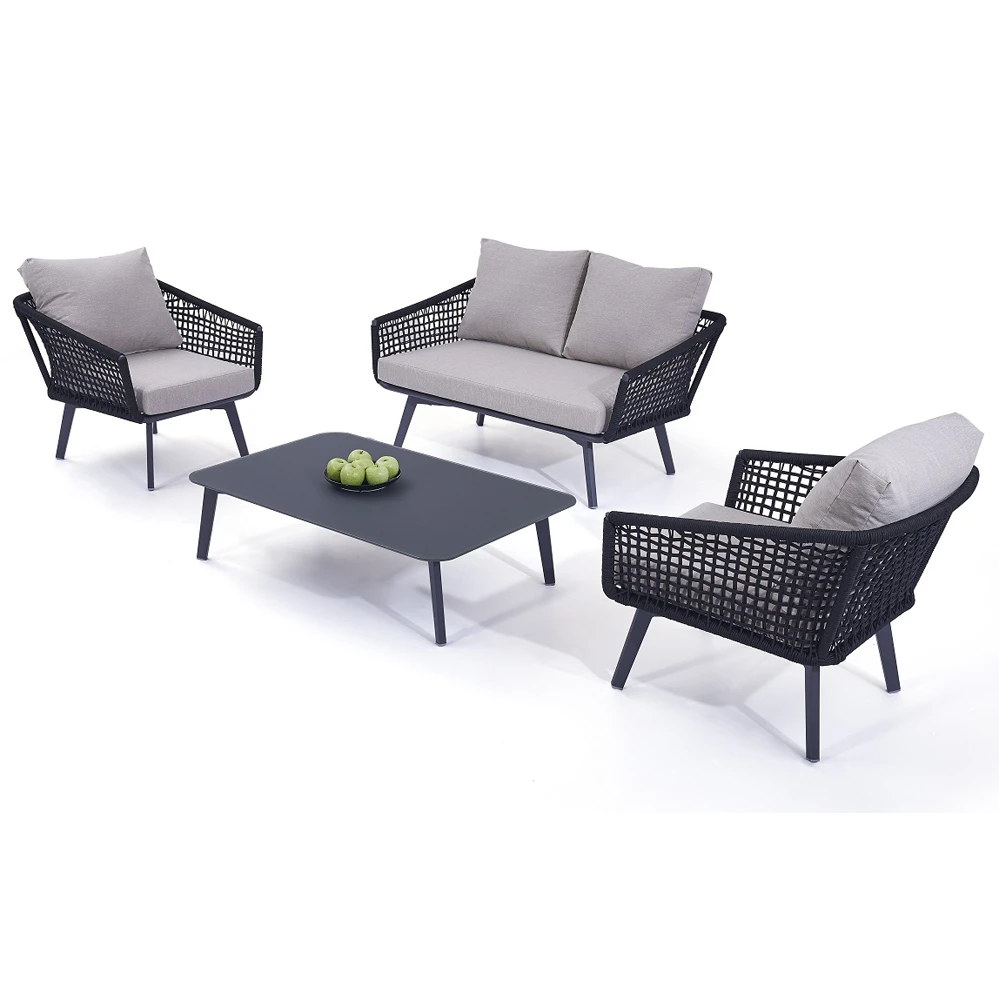 Barcelona 4-delige Stoel-bank Loungeset Met Salontafel 3 Barcelona 4-delige Stoel-bank Loungeset Met Salontafel